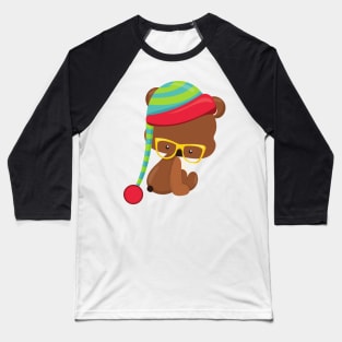 Winter Bear, Hipster Bear, Bear With Glasses, Hat Baseball T-Shirt